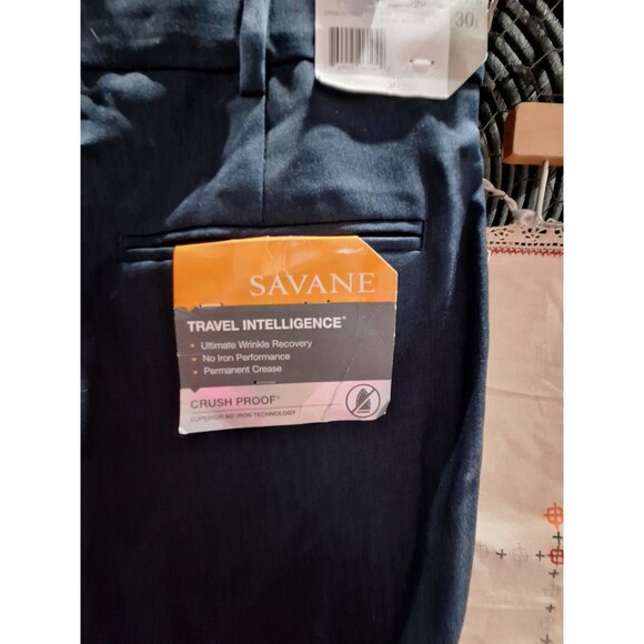 NWT Savane Men's Straight Fit Wrinkle Resistant Dark Blue Dress Pants 32x30 - Picture 2 of 7